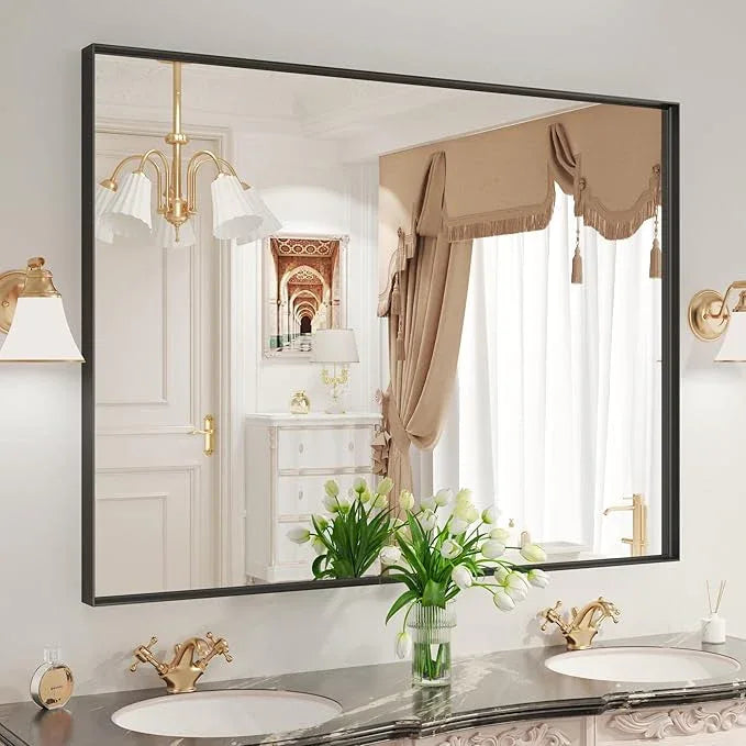 LOAAO Black Bathroom Mirror 48"X32" for Wall, Rectangle Bathroom Vanity Mirror, Tempered Glass, Hangs Vertically or Horizontally, Easy to Install, Modern Design - ModernBath