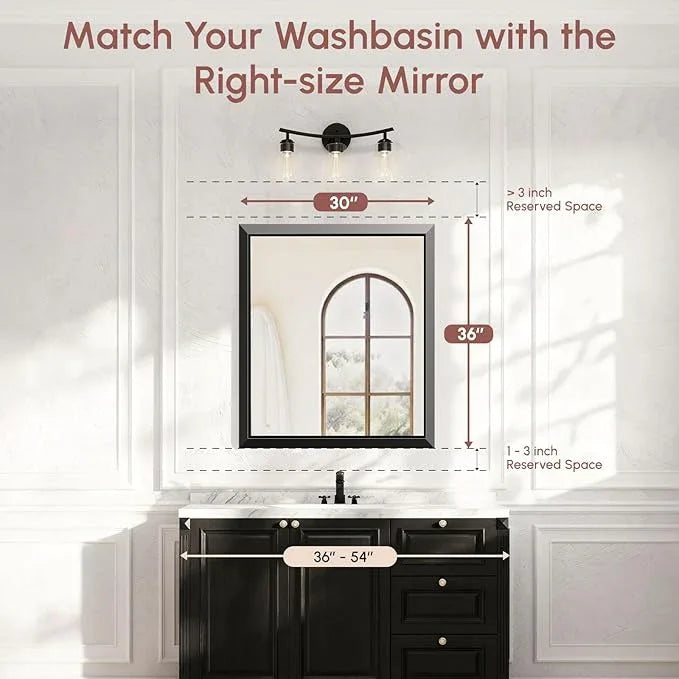 USHOWER Black Wall Mirrors, 30x36 Inch Bathroom Mirrors for Over Sink, Beveled Rectangular Mirror Wall, Brushed Aluminum Framed Mirror Bathroom, Restroom, Anti-Rust, Vanity Mirror Wall Mounted - ModernBath