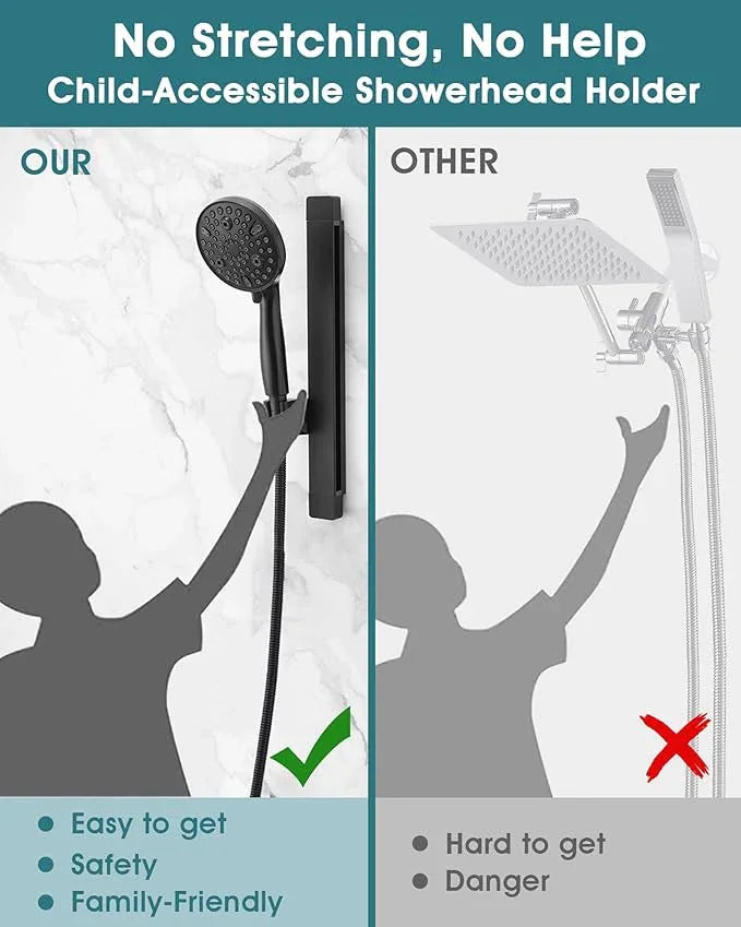 Height & Angle Adjustable Handheld Shower Head Holder, Metal Hand Held Showerhead Holder, Handheld Showerhead Holder Wall Mount, No Dril, Strong Adhesive, Suitable for Bathroom or RV, Matte Black - ModernBath