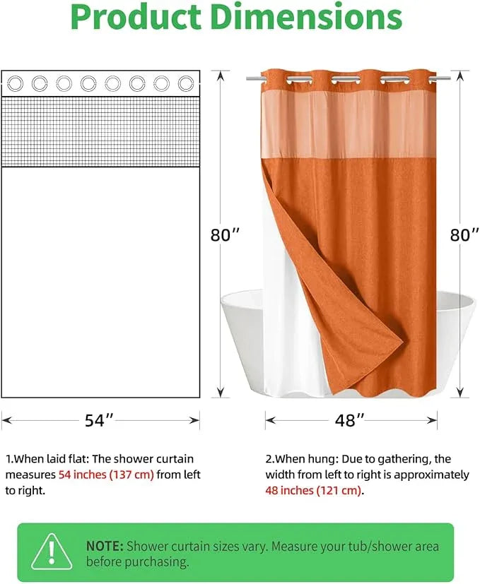 eachope Stall No Hooks Needed Linen Textured Shower Curtain with Snap-in Fabric Liner Set,Hotel Luxury Decor Farmhouse Shower Curtains for Bathroom,Waterproof & Washable,54Wx80H,Burnt Orange - ModernBath