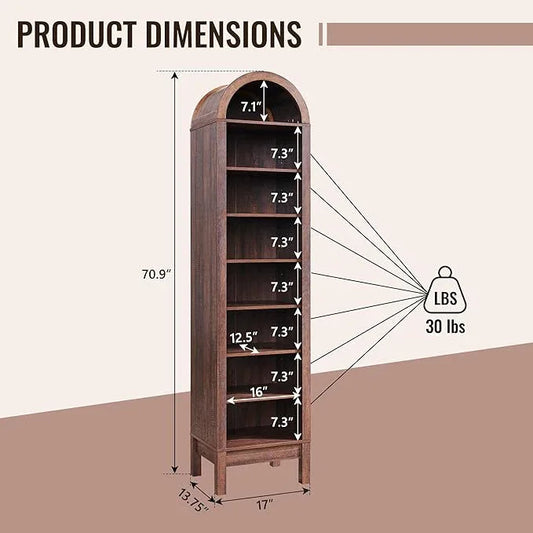 71" Tall Arched Bathroom Storage Cabinet, 8-Tier Modern Farmhouse Storage Cabinet with Adjustable Shelves, Wood Freestanding Cabinet for Bathroom, Living Room, Entryway, Hallway (Brown) - ModernBath