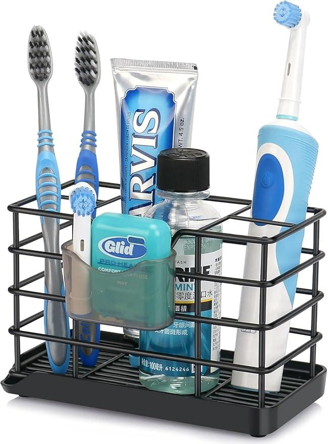 Toothbrush Holders for Bathrooms, Stainless Steel Bathroom Toothbrush Holder Kids Electric Tooth Brush Holder and Toothpaste Holder for Bathroom Accessories Organizer with Tray, Multi-Slots (Large) - ModernBath