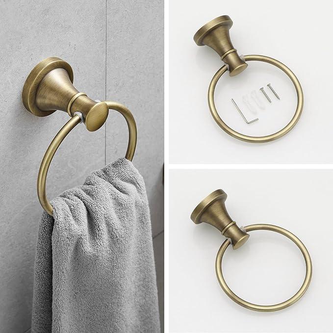 RUMOSE Toilet Paper Holder and Hand Towel Ring Antique Brass Wall Mount Bathroom Hardware Accessories 2 PCS Set Flexible Pivoting Toilet Tissue Roll Holder and Towel Hanger, Stainless Steel - ModernBath