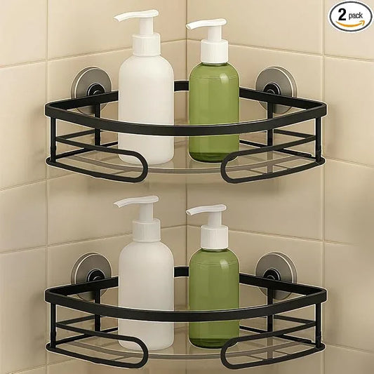 2-Pack Corner Shower Caddy - Rustproof Premium Metal Shelves with Adhesive Pads, No Drilling Required, Hanging Bathroom Organizers and Storage - Black - ModernBath