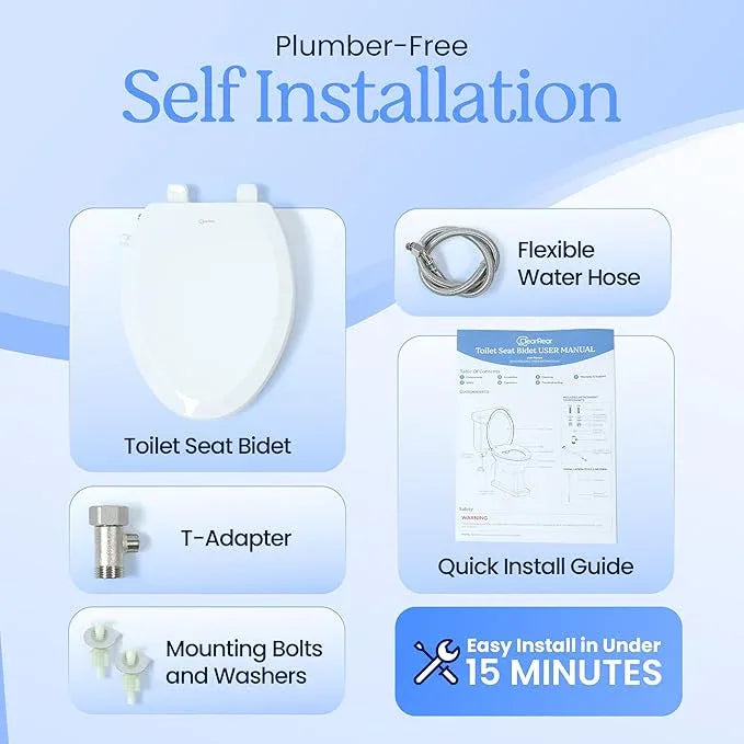 CLEAR REAR Elongated Bidet Toilet Seat – Non Electric Attachment for Toilets, Easy to Install Self Cleaning, Rear & Feminine Wash Nozzles, Adjustable Water Sprayer, Eco Friendly Hygienic Upgrade - ModernBath