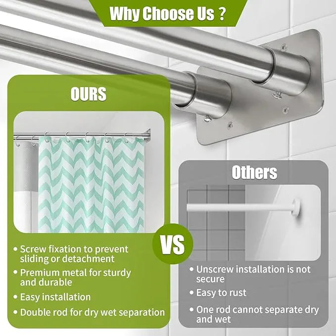 Creatyi 28 to 75 Inches Double Shower Curtain Rod Adjustable Double Shower Curtain Rods for Bathroom (28 to 75'', Silver) - ModernBath