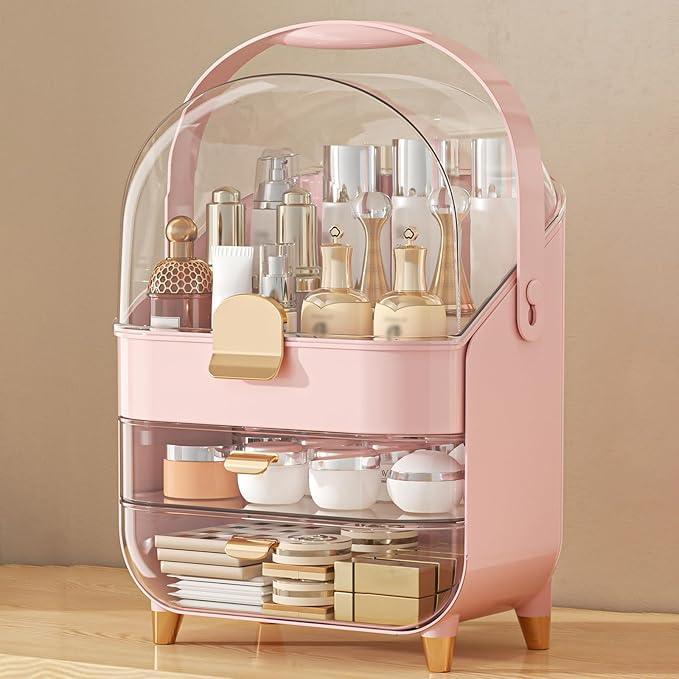 Makeup Organizer Countertop, Skincare Holder Bathroom Counter Organizer, Storage Box Cosmetic Display Cases, Teen Girl Gifts Make up Organizers for Vanity, Dresser (Pink) | Skincare Holder, Teen Girl Gifts, Trendy Stuff, Make up Organizers - ModernBath