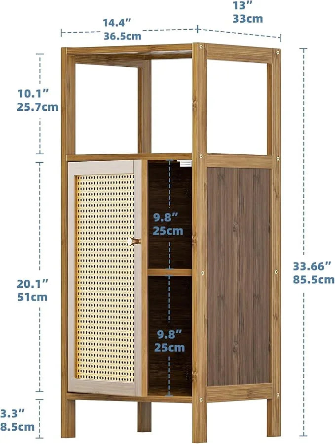 HITNET Rattan Bathroom Floor Cabinet, Bamboo Storage Cupboard with Single Door, Freestanding Small Living Room Sideboard, Space Saving Entryway Storage Unit, Walnut - ModernBath