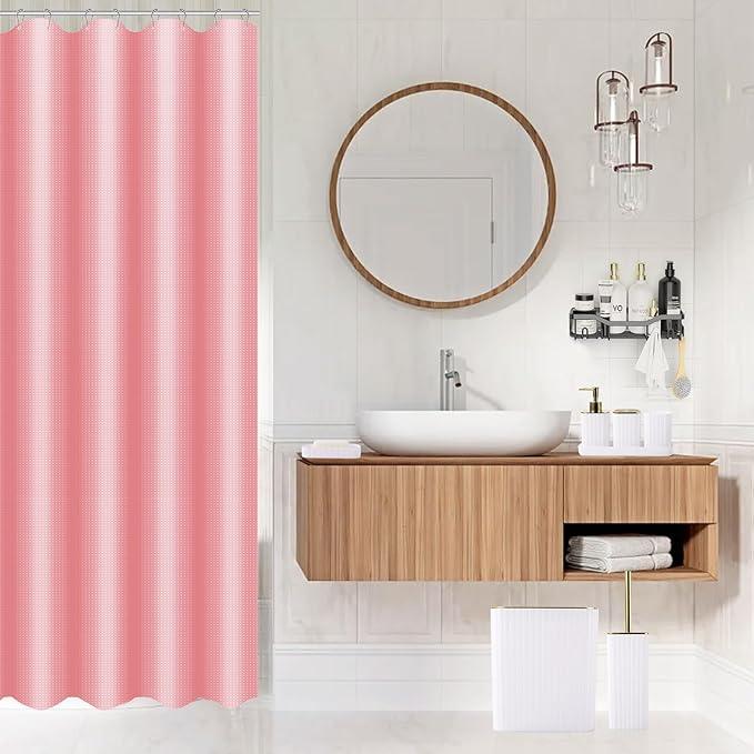 XLHOMO Bathroom Accessories Set - Gorgeous Bathroom Set, 28PC White Bathroom Accessory Set, Shower Curtain with 5PC Adhesive Corner Shower Caddy Hanging, Toilet Brush, Trash Can & Soap Dispenser - ModernBath
