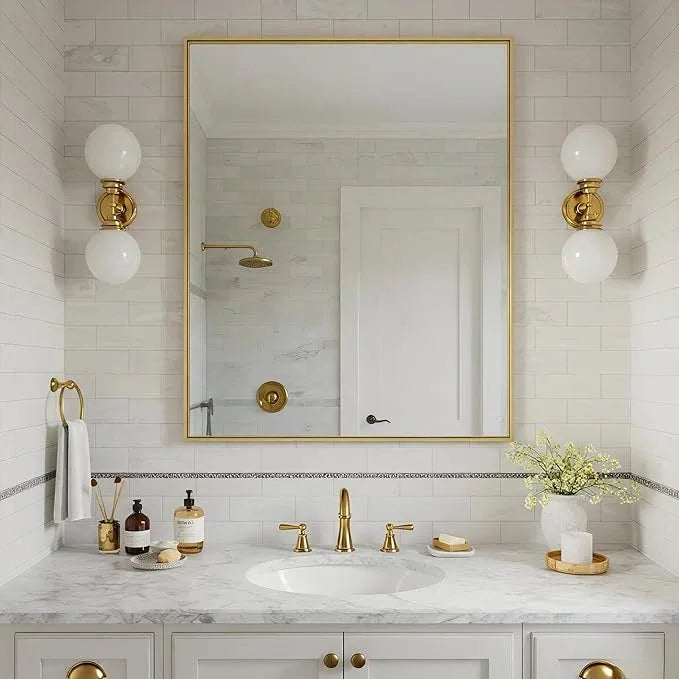 Bonverre 24x30 Inch Brass Bathroom Mirror for Wall, Aluminum Frame Rectangle Rectangular Vanity Mirror, Modern Large for Bedroom, Living Room, Horizontal or Vertical - ModernBath