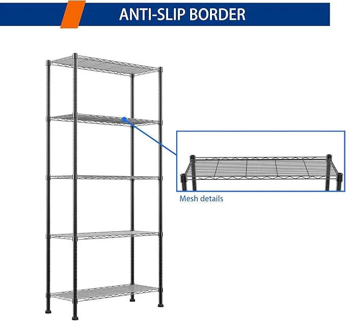 REGILLER 5-Wire Shelving Metal Storage Rack Adjustable Shelves,Standing Storage Shelf Units for Laundry Bathroom Kitchen Pantry Closet(Black,14.1" D x 30" W x 79" H) - ModernBath