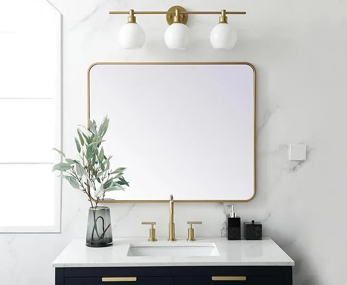 ARS Concepts Aura, Soft Corner Metal Rectangular Mirror 30X36 Inch in, Modern, Brass - ModernBath