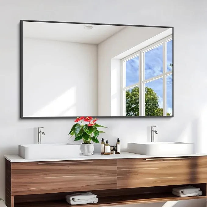 DESBING Black Bathroom Mirror for Wall, 55x36 Inch Rectangle Mirrors with Metal Frame, Modern Vanity Wall Mirror Decor for Entryway Hangs, Bathroom Living Room Horizontal or Vertical - ModernBath