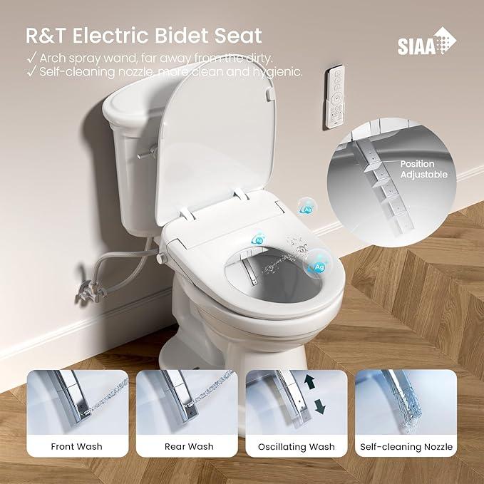 R&T V3200 Elongated Bidet Toilet Seat, Electric Bidet Seat with Adjustable Warm Water, Air Dryer, Heated Seat, Night Light, Deodorization - ModernBath