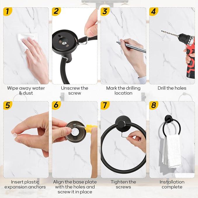 15 Pieces Matte Black Bathroom Accessories Set,Towel Holder for Bathroom Wall,Towel Bar,Stainless Steel Bathroom Sets Accessories, Toilet Paper Holder,Towel Holder for Bathroom Kitchen - ModernBath