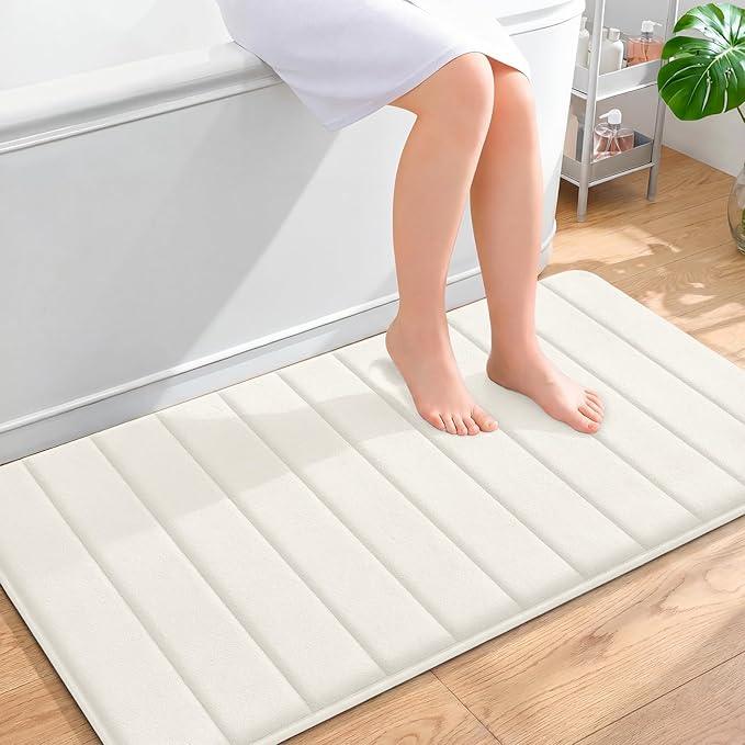 OLANLY Memory Foam Bath Mat 44x24, Super Soft Absorbent Bathroom Rugs, Quick Dry, Machine Washable Shower Floor Rugs, Bathmat Carpet, Bathroom Home Decor Accessories, Ivory - ModernBath