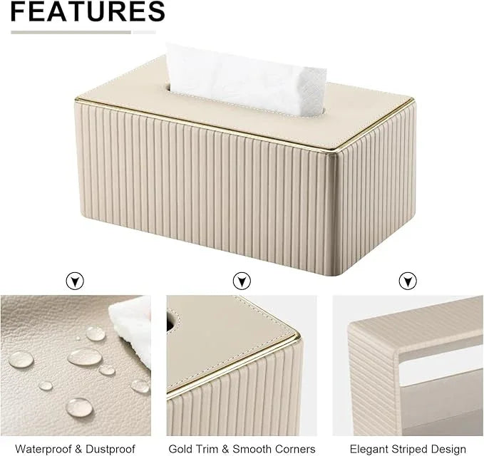 KINGFOM Rectangular Tissue Box Cover, PU Leather Tissue Box Holder with Magnetic Bottom, Napkin & Facial Tissue Holder Dispenser Decorative Box Cover for 120-count (3-Ply) 160-count (2-Ply) Beige - ModernBath