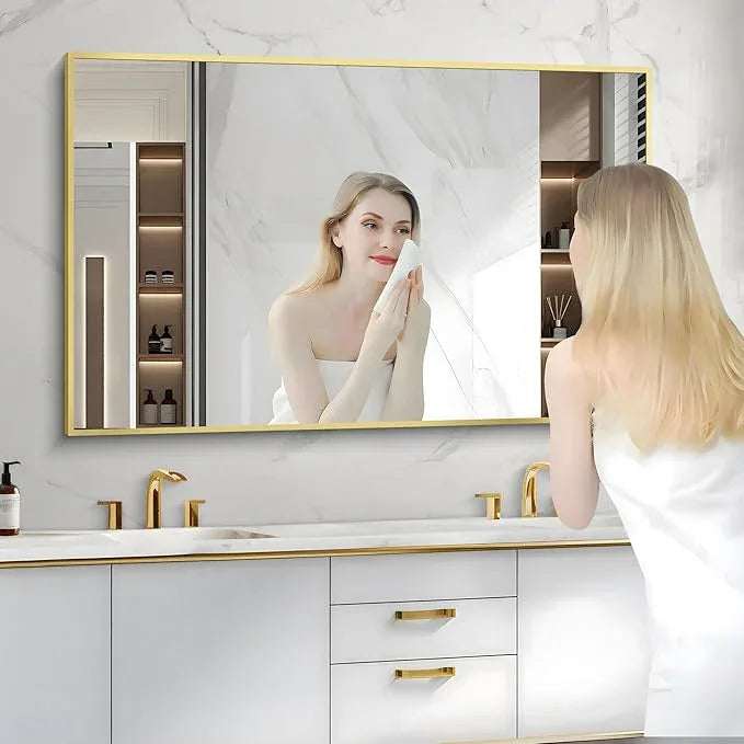 COFENY 36x55inch Bathroom Mirror, Gold Rectangle Mirror with Thin Metal Frame, Large Rectangular Wall Mirror for Bathroom, Living Room, Hair Salon, Big Farmhouse Mirror Hang Horizontal/Vertical - ModernBath