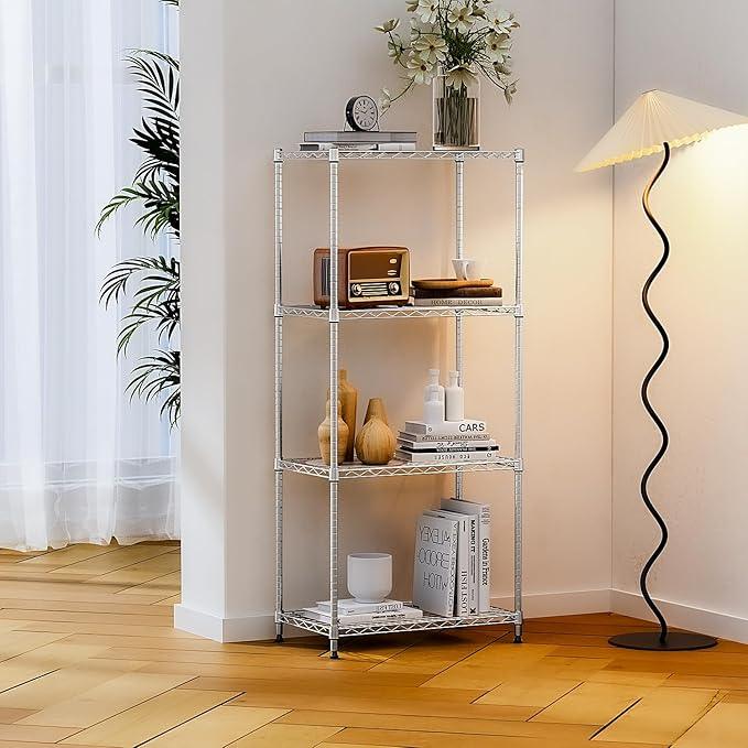 IZEUK 4-Tier Chrome Metal Storage Shelves, Adjustable Wire Shelving Unit Organizer for Kitchen, Bathroom, Home, 1000 lbs, 13.7" D x 23.6" W x 53.4" H - ModernBath