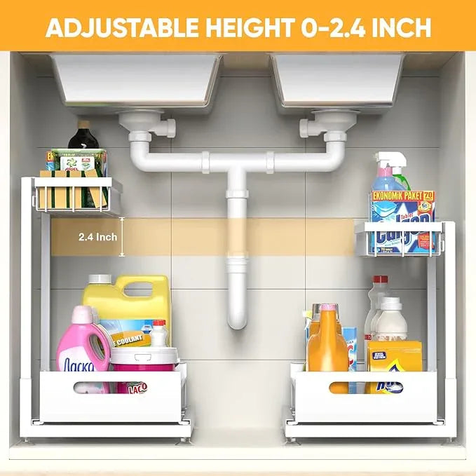 Under Sink Organizer Storage 2-Tier Premium Metal Pull-Out Racks, Height Adjustable, Heavy Dut and Easy Installation for Kitchen & Bathroom Organizers 2 Pack - ModernBath
