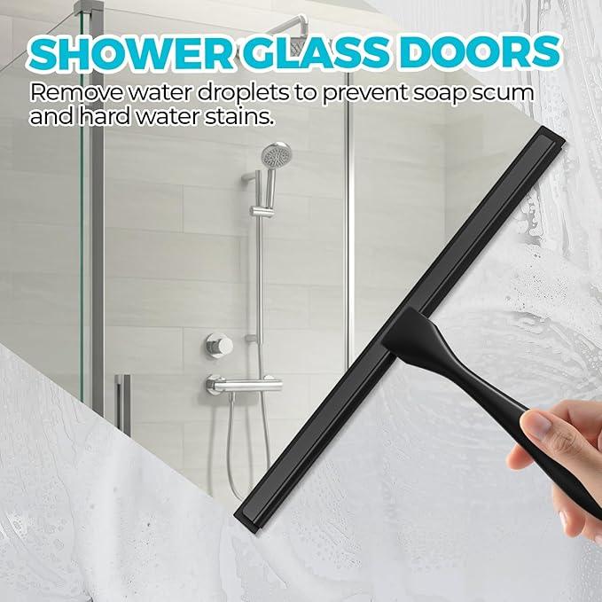 ALFLOD 2PACK 12-Inch All-Purpose Shower Squeegee for Shower Doors, Bath Linen Sets, Tile Shower Walls, Bathroom, Window, Glass and Car Windshield, Mirrors and Kitchen-Stainless Steel, Black - ModernBath