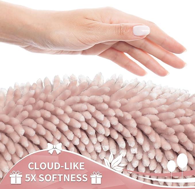 Yimobra Toilet Rugs U Shaped Washable, Extra Thick Soft Absorbent Chenille Contour Bathroom Rugs for Toilet 24x24 Inch, Quick Dry Non Slip Toilet Mat for Bath Floor, Pink - ModernBath