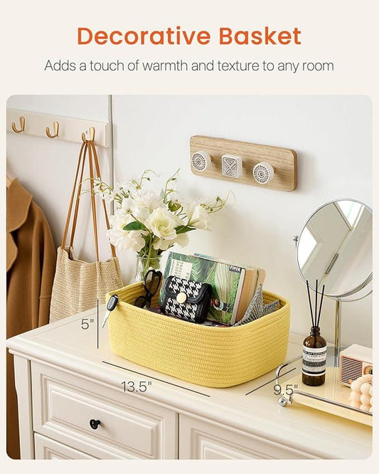 Small Woven Basket, 13.5 x 9.5 x 5 Inches, Storage Basket for Organizing, Cute Small Rope Shelf Closet Cube Storage Bins Baskets for Shelves, Dog Toy Gift Baskets Empty, 3 Pack Yellow - ModernBath