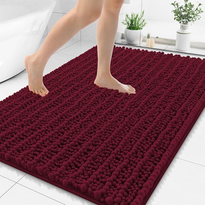 Smiry Bathroom Rugs Mat 48x32, Extra Soft Absorbent Chenille Bath Rugs, Non Slip Rubber Backing Machine Washable Quick Dry Bath Mats for Bathroom Floor, Tub, Shower, Home Decor Accessories, Burgundy - ModernBath