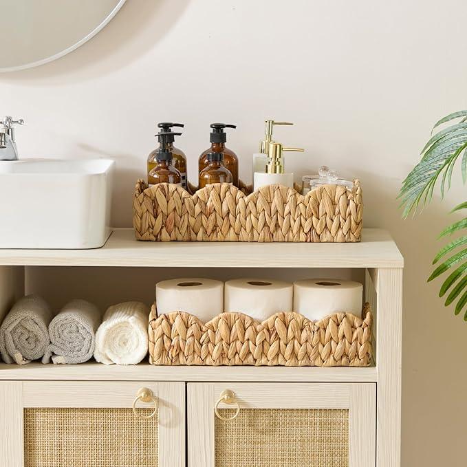 YANGQIHOME Toilet Paper Basket, Water Hyacinth Toilet Tank Basket for storage, Scalloped Baskets for Bathroom Decor, Bedroom Nursery Room Kitchen, 2 pack - ModernBath