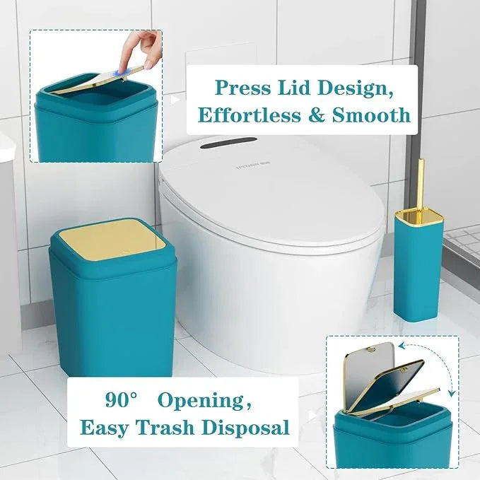 XLHOMO Bathroom Accessories Set - 25PC Bathroom Set with Shower Curtain and Rugs, Teal Blue Bathroom Set, Bathroom Accessory Set with Press-on Lid Trash Can, Soap Dispenser and Qtip Holders - ModernBath