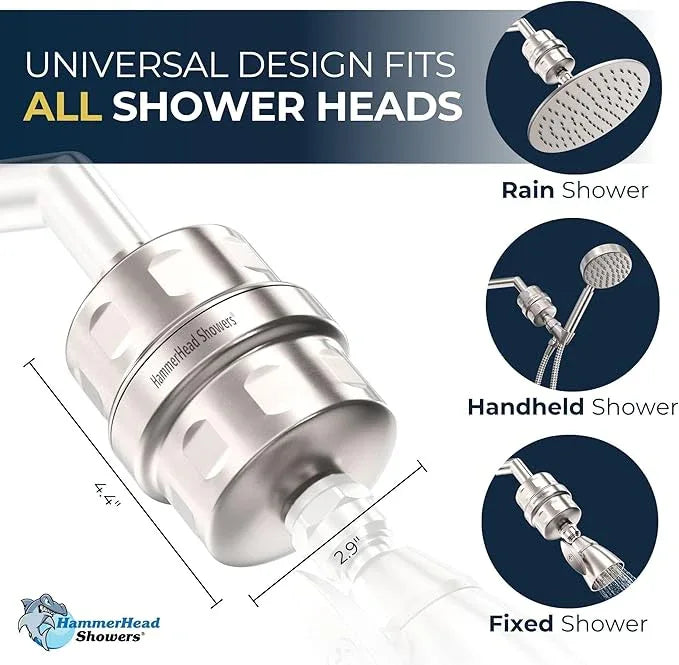 HammerHead Showers® Solid Metal Shower Head Filter – KDF 55 Shower Filter, High Pressure Universal Shower Filters to Remove Toxic Chemicals – Removes Chlorine and Heavy Metals – Brushed Nickel - ModernBath