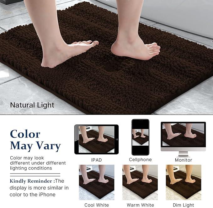 Yimobra Bathroom Rug Mat 36 x 24, Non Slip and Super Absorbent Bath Mat,Machine Washable Quick Dry,Ultra Plush Chenille Shower Rugs for Bathroom Floor Sink Tub and Shower Outside,Brown - ModernBath