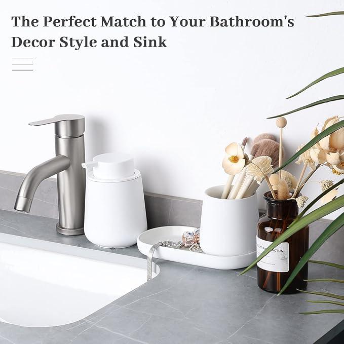 BosilunLife Bathroom Accessories Set 3 pcs - Bathroom Ceramic Foaming Soap Dispenser Set Farmhouse White Bathroom Decor, Foam Soap Dispenser and Toothbrush Holder/Tumbler Cup, Tray - ModernBath
