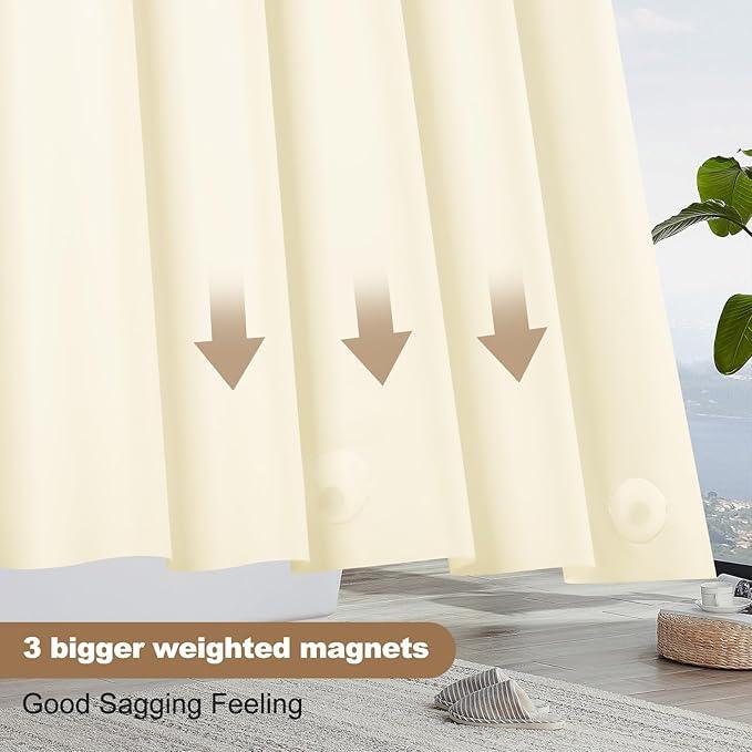 UFRIDAY Beige Shower Curtain Liner Premium PEVA 72 x72 inch,Heavy Duty Shower Curtain with 3 Weighted Magnets, Plastic Waterproof Grey Shower Curtains for Bathroom with 12 Hooks - ModernBath
