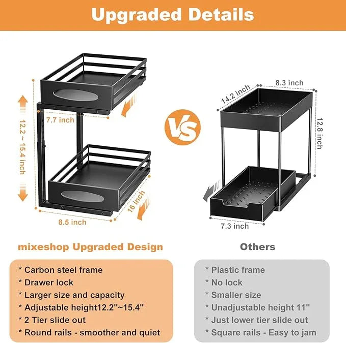 Under Sink Organizer, 2 Tier Under Sink Organizers and Storage, Adjustable Height, Slide out Metal Cabinet Organizers, Pull out Cabinet Storage Drawer Shelf for Kitchen Bathroom - ModernBath