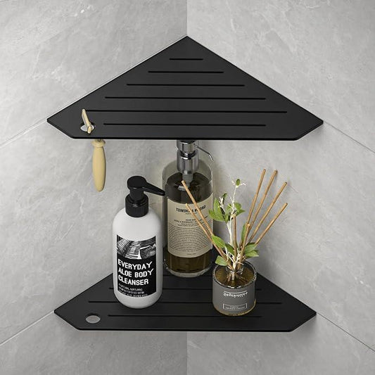 Corner Shower Shelves, Pentagonal Grout in Shelf w/Razor Holding Hole, 304 Stainless Steel Bathroom Shelf (Matte Black) - ModernBath