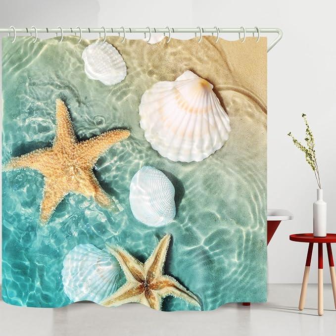 LYFANS Bathroom Uses Beach Scallop 3D Shower Curtains, Luxurious Bathtub Standard Shower Curtain, Waterproof and Bright Fabric Shower Curtains, Size (59x72 inches) - ModernBath