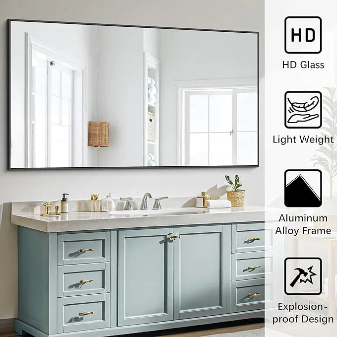 COFENY Black Bathroom Mirror for Wall, 30x48 Inch Rectangle Mirrors with Metal Frame, Modern Vanity Wall Mirror Decor for Bathroom Living Room, Entryway Hangs Horizontal or Vertical - ModernBath