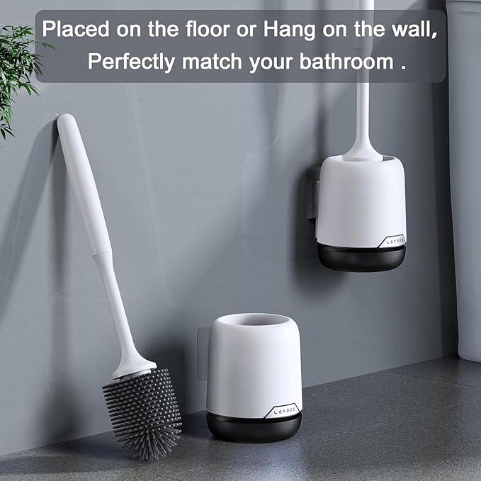 Lefree 2 Pack Silicone Toilet Brush,Rubber Toilet Bowl Brush and Holder Set with Ventilated Holder, Toilet Cleaner Brush for Bathroom,Floor Standing & Wall Mounted Toilet Scrubber Without Drilling - ModernBath