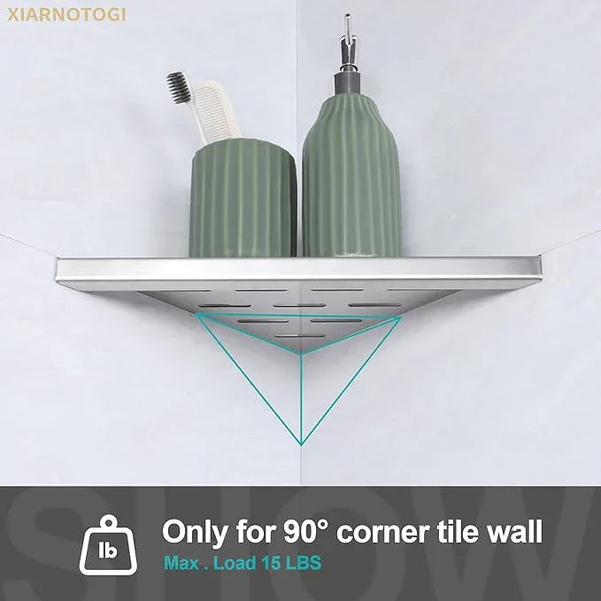 10" Corner Shower Shelf, 2-Pack Bathroom Shelves for Tile Walls, SUS304 Stainless Steel Recessed Shower Shelf, Grout in Corner Organizer Shelves, Brushed Silver - ModernBath