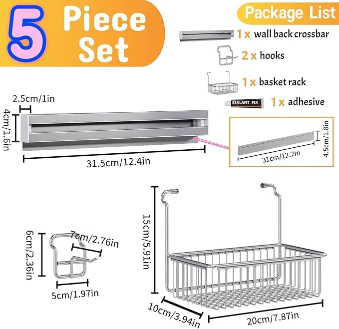 MINGLING Shower Caddy Hanging with Wall Back Crossbar, Rustproof 304 Stainless Steel Shower Organizer, Adhesive Bathroom Wall Storage Basket for Kitchen and Home Decor - ModernBath