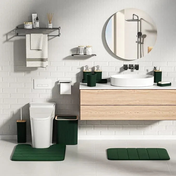 XLHOMO Bathroom Accessories Set - 25PC Green Bathroom Set, Bathroom Set with Shower Curtain and Rugs, Green Shower Curtain Set, Toilet Brush, Bathroom Trash Can - ModernBath