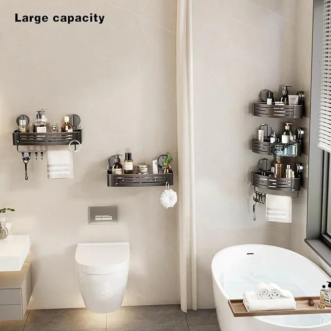 VOLPONE Corner Shower Caddy Suction Cup Shower Shelf Corner No Drilling Bathroom Shower Organizer Storage Rack Adhesive with Towel Bar Hooks(1-Pack, Gray) - ModernBath