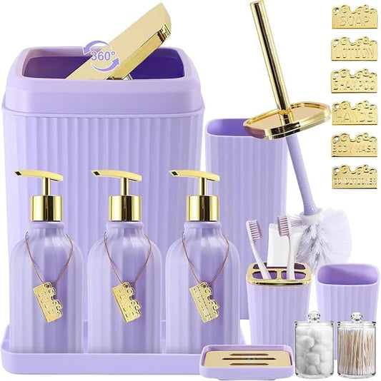 WSBArt 17PCS Bathroom Accessory Set Bathroom Set Purple Bathroom Accessories,Toilet Brush, Trash Can, Qtip Holder Dispenser& 3PCS Soap Dispenser - ModernBath