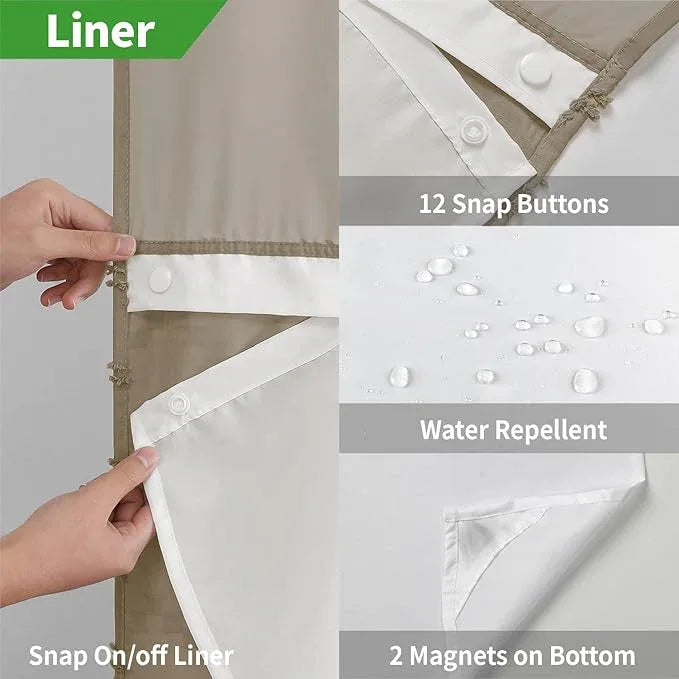 eachope No Hook Boho Farmhouse Shower Curtain with Snap-in Fabric Liner set-71Wx86H(84H),Beige Tufted Chevron Striped Hotel Grade Cloth Shower Curtains for Bathroom with Window,Water Repellent - ModernBath