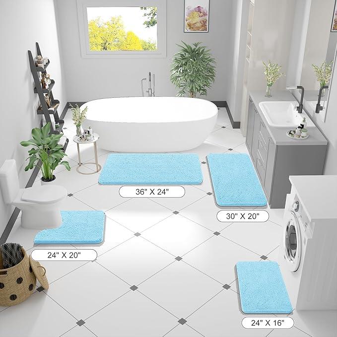OLANLY Bathroom Rugs 59x24, Extra Soft Absorbent Chenille Bath Rugs, Rubber Backing Quick Dry, Machine Washable Bath Mats for Bathroom Floor, Tub and Shower, Home Decor Accessories, Sky Blue - ModernBath