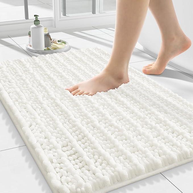Smiry Bathroom Rugs Mat 24x16, Extra Soft Absorbent Chenille Bath Rugs, Non Slip Rubber Backing Machine Washable Quick Dry Bath Mats for Bathroom Floor, Tub, Shower, Home Decor Accessories, Ivory - ModernBath