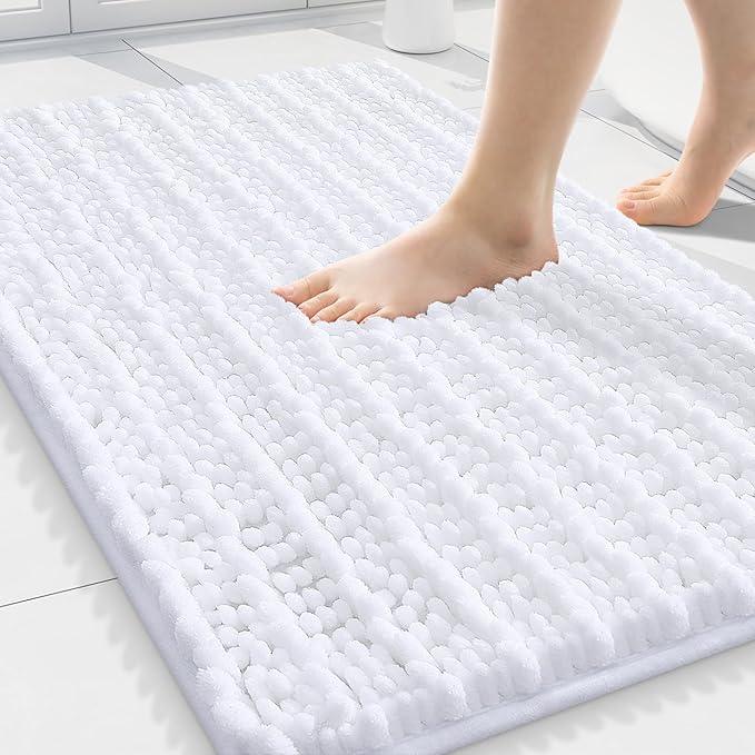 Smiry Bathroom Rugs Mat 30x20, Extra Soft Absorbent Chenille Bath Rugs, Non Slip Rubber Backing Machine Washable Quick Dry Bath Mats for Bathroom Floor, Tub, Shower, Home Decor Accessories, White - ModernBath