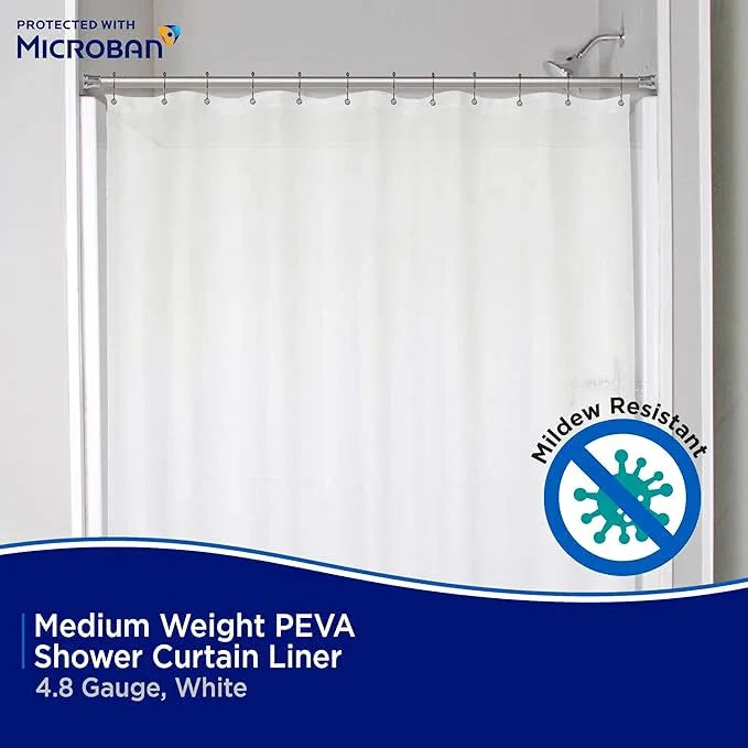 Kenney MB61158 Microban Protected Medium Weight 4.8 Gauge Waterproof PEVA Shower Curtain Liner with Rust-Resistant Metal Grommets and Weighted Magnetic Hem for Bathroom, 70" W x 72" H, Frosted, 1-Pack - ModernBath