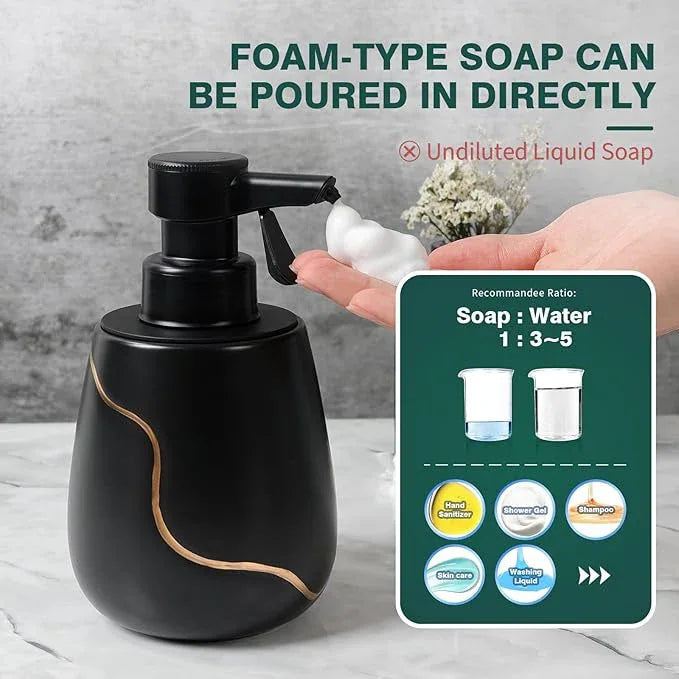 BosilunLife Automatic Foaming Soap Dispenser - Battery Operated Foam Hand Soap Electric Dispenser for Bathroom Ceramic Smart Auto Dish Soap Dispenser for Kitchen Waterproof, Black,17 oz - ModernBath